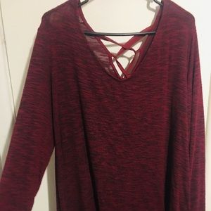 Long sleeve Maroon Dress w/ Lace Up Back
